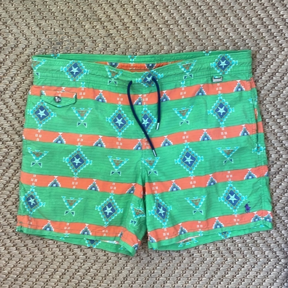 Ralph Lauren - Aztec Swim Shorts - Green / Orange - M